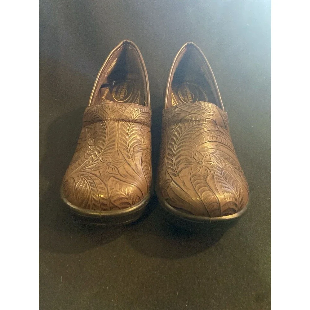 Women's Clogs Chef Nurse Shoes Floral Size 9.5 Brown Comfort Slip On Easy Street